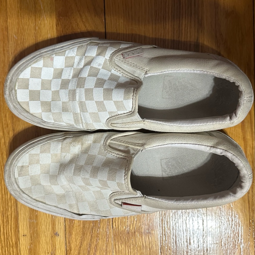 Vans Beige Checkered Slip-On Sneakers